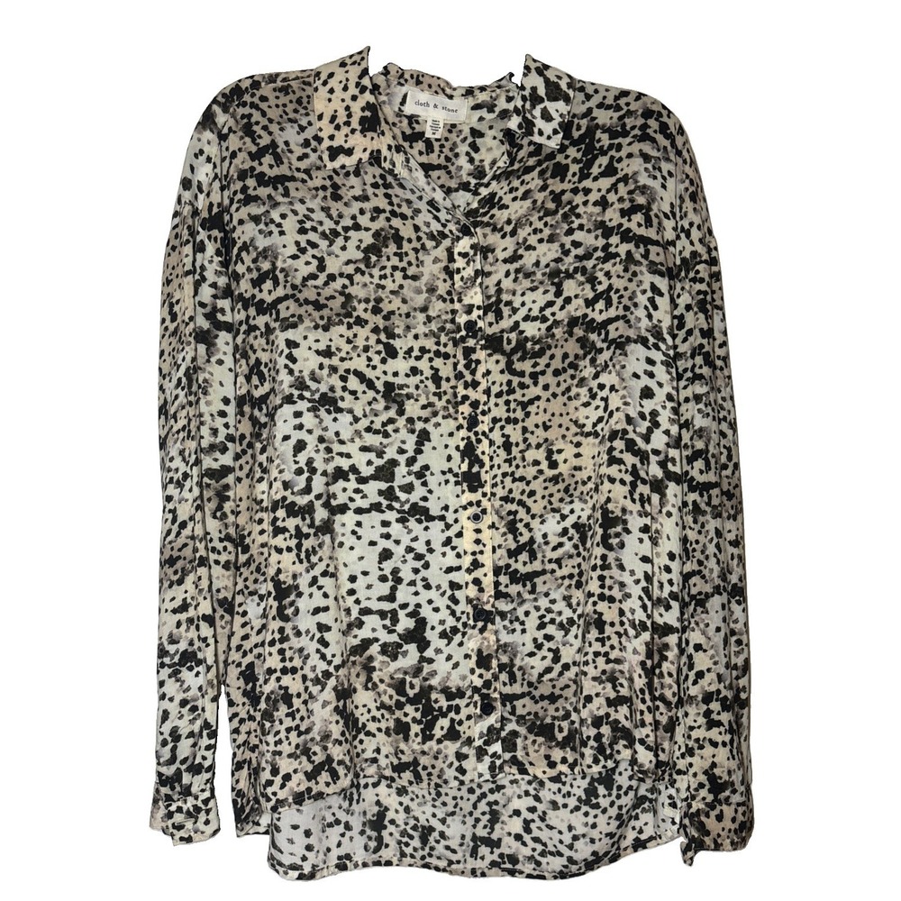 Cloth & Stone Button Down Women Black Tan Excellent Animal Print M C1583-V75-304